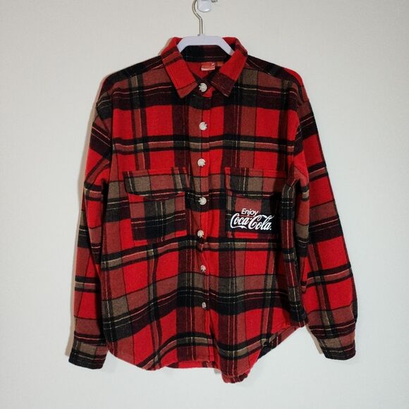 Coca Cola Tops - Enjoy Coca-Cola Flannel Lumberjack Shirt Red Black Plaid Wool-Blend Women's Sz L